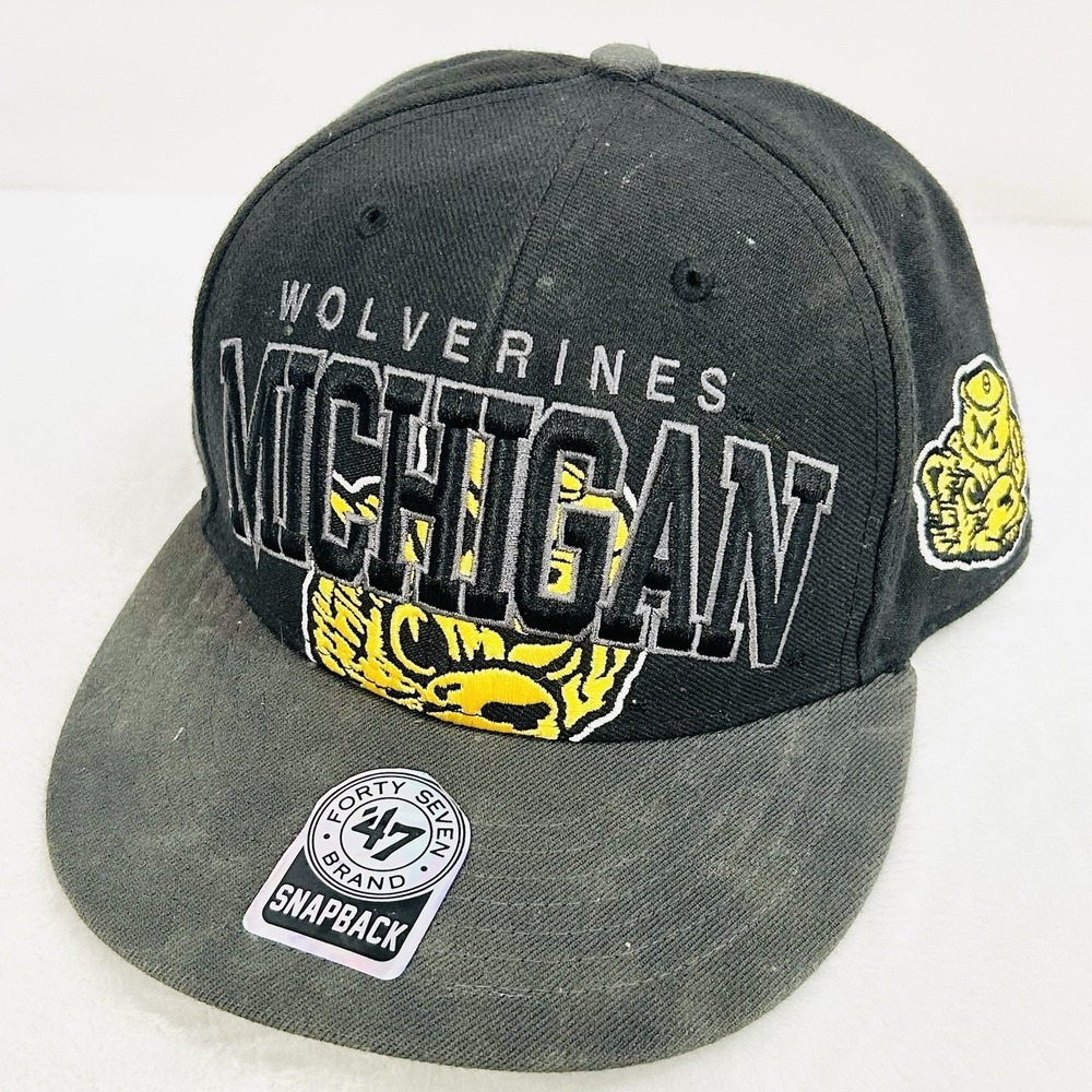 '47 Brand‎ Michigan Wolverines Wordmark Logo Snapback Hat Cap Adjustable Black